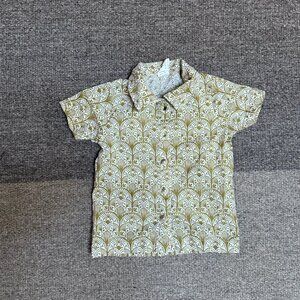 Kate Quinn Organic Cotton Olive Green and White Button Down Cabana Shirt